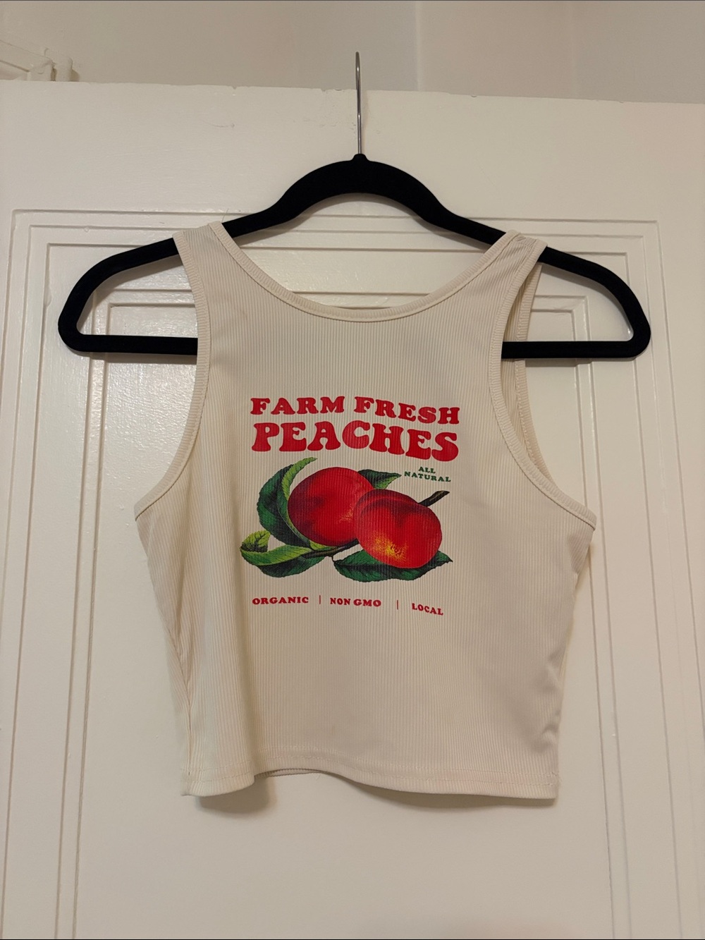 Cream Ribbed Tank with Red Peach Graphic